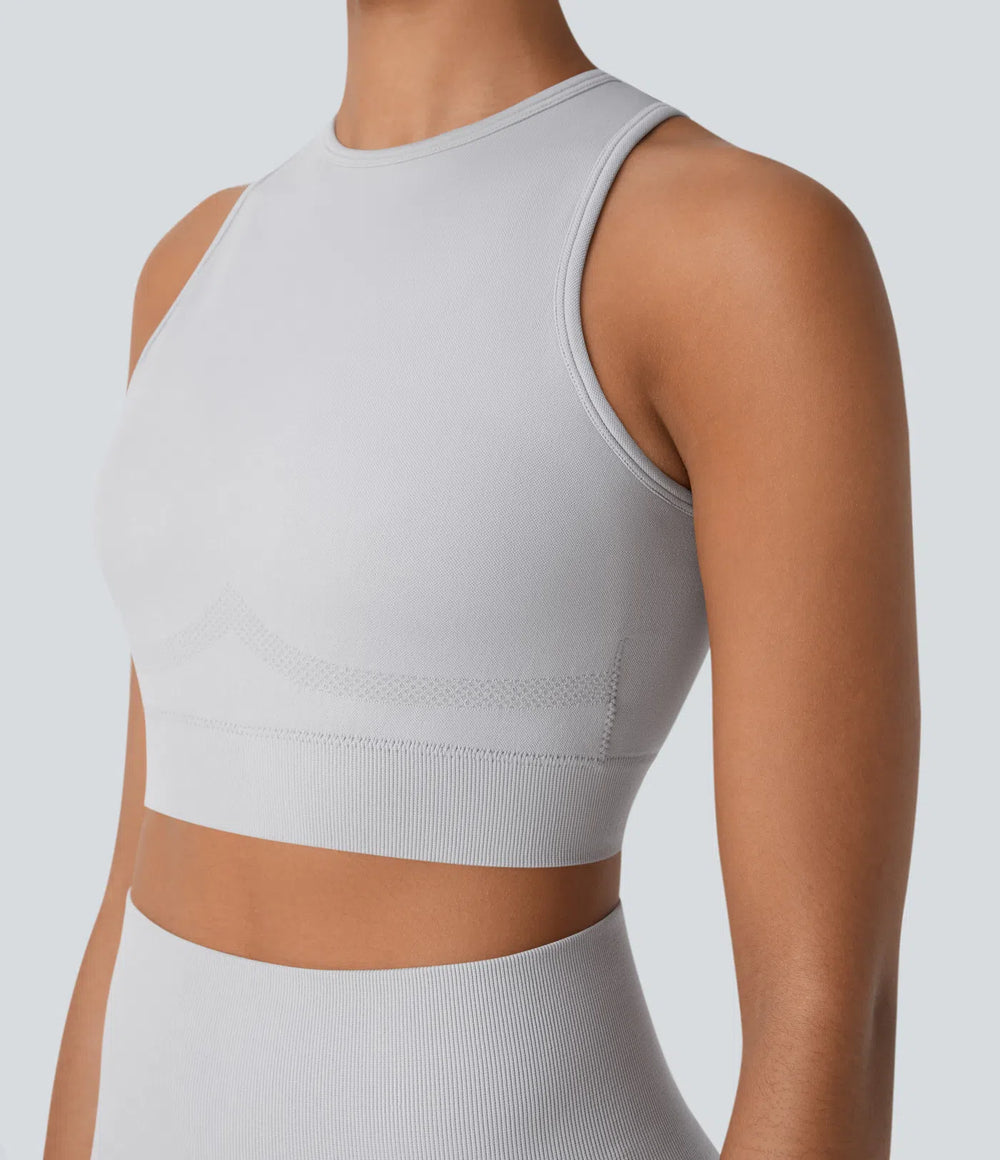 Seamless Flow Racerback Cropped Yoga Tank Top | Round Neck & Skinny Fit