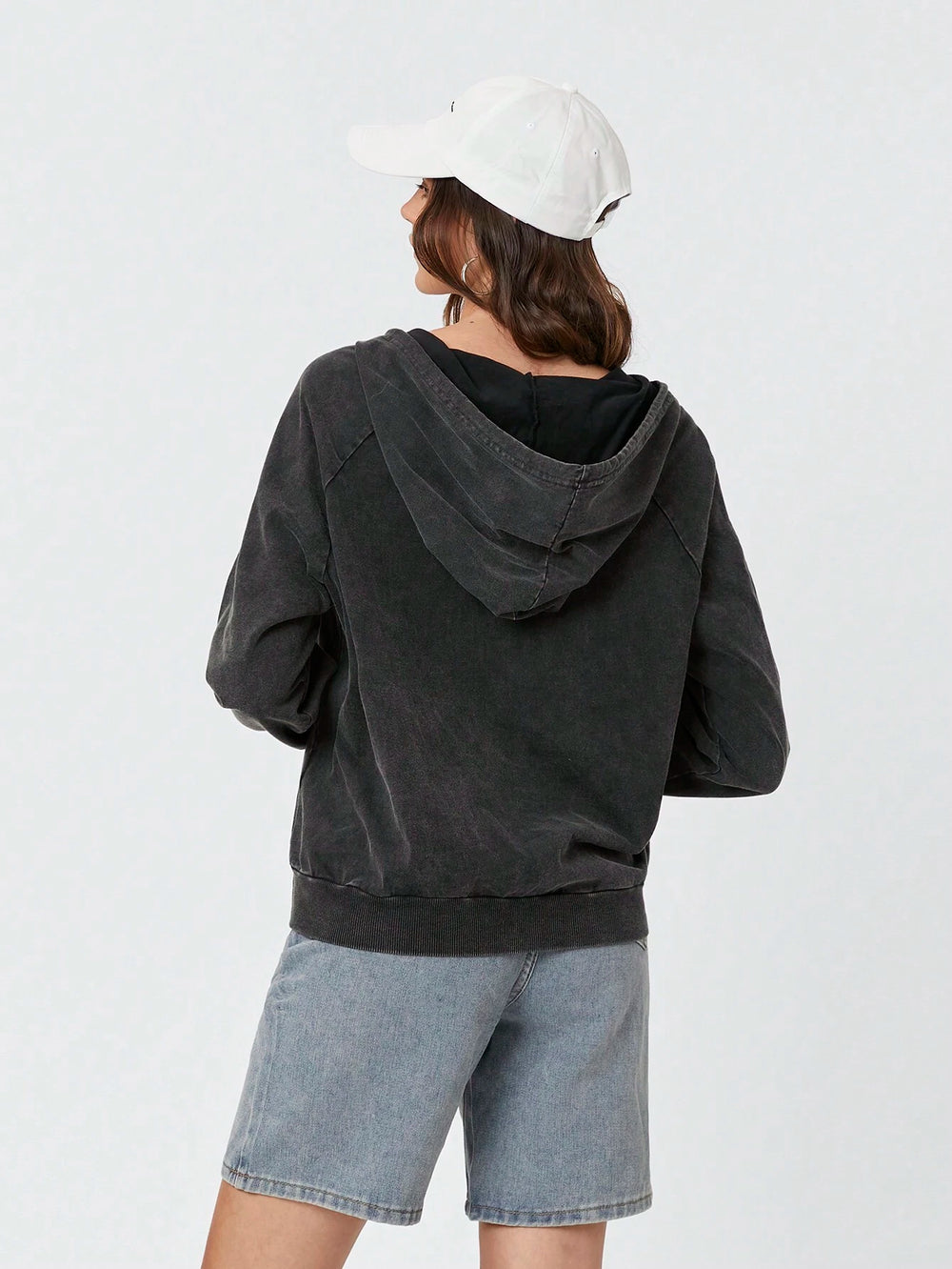 Vintage Washed Black & Grey Hooded Zip-Up Jacket