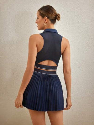Women's Fashion Solid Color Sleeveless Turn-Down Collar Sports Jumpsuit