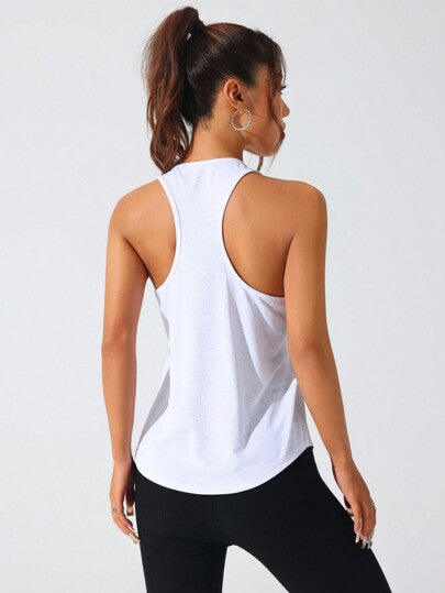 Sport Studio Women's Solid-Color Casual Fitness Racerback White Tank Top