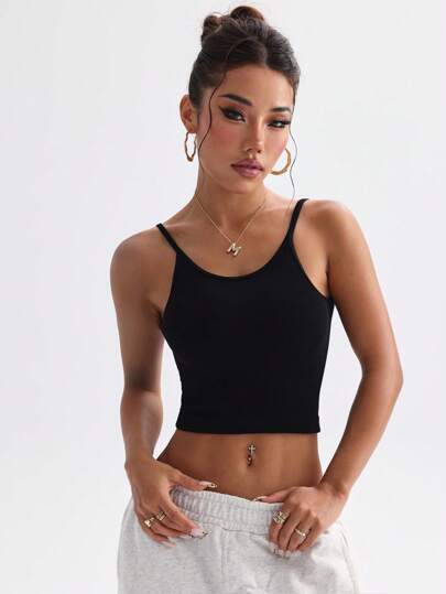 Sport Studio Women’s Solid Color Open Back Spaghetti Strap Fitness Tank Top