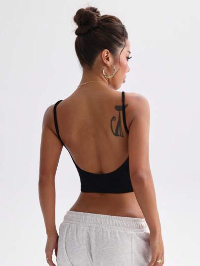 Sport Studio Women’s Solid Color Open Back Spaghetti Strap Fitness Tank Top