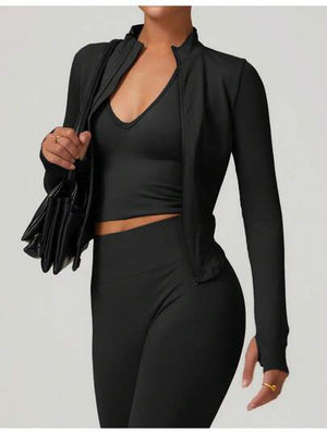 Women’s Standing Collar Zipper Yoga Jacket – Tight Fit, Quick-Dry Sports Top
