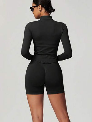 Women’s Standing Collar Zipper Yoga Jacket – Tight Fit, Quick-Dry Sports Top