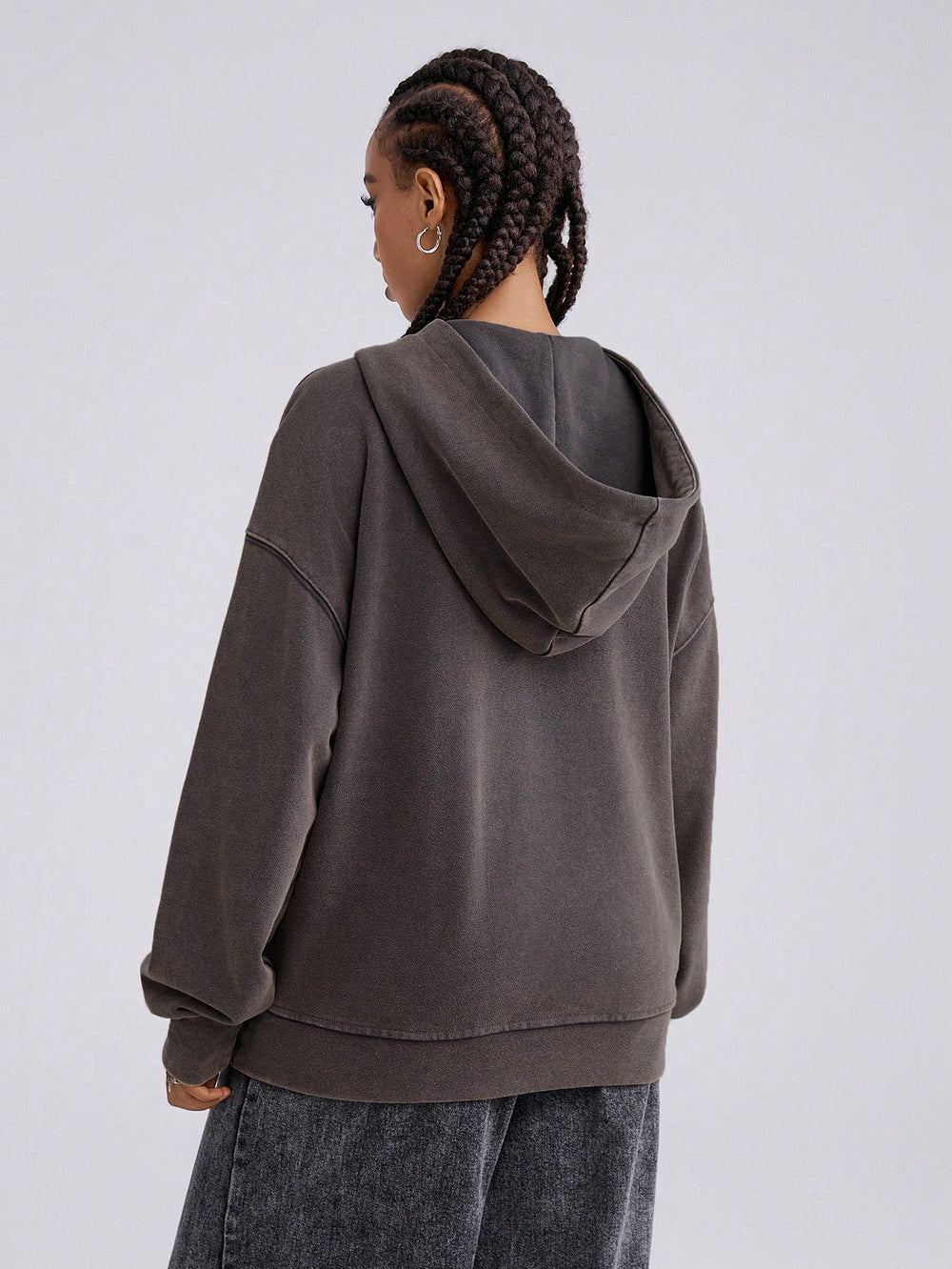 Women's Hooded Drawstring Sweatshirt - Solid Color Long Sleeves