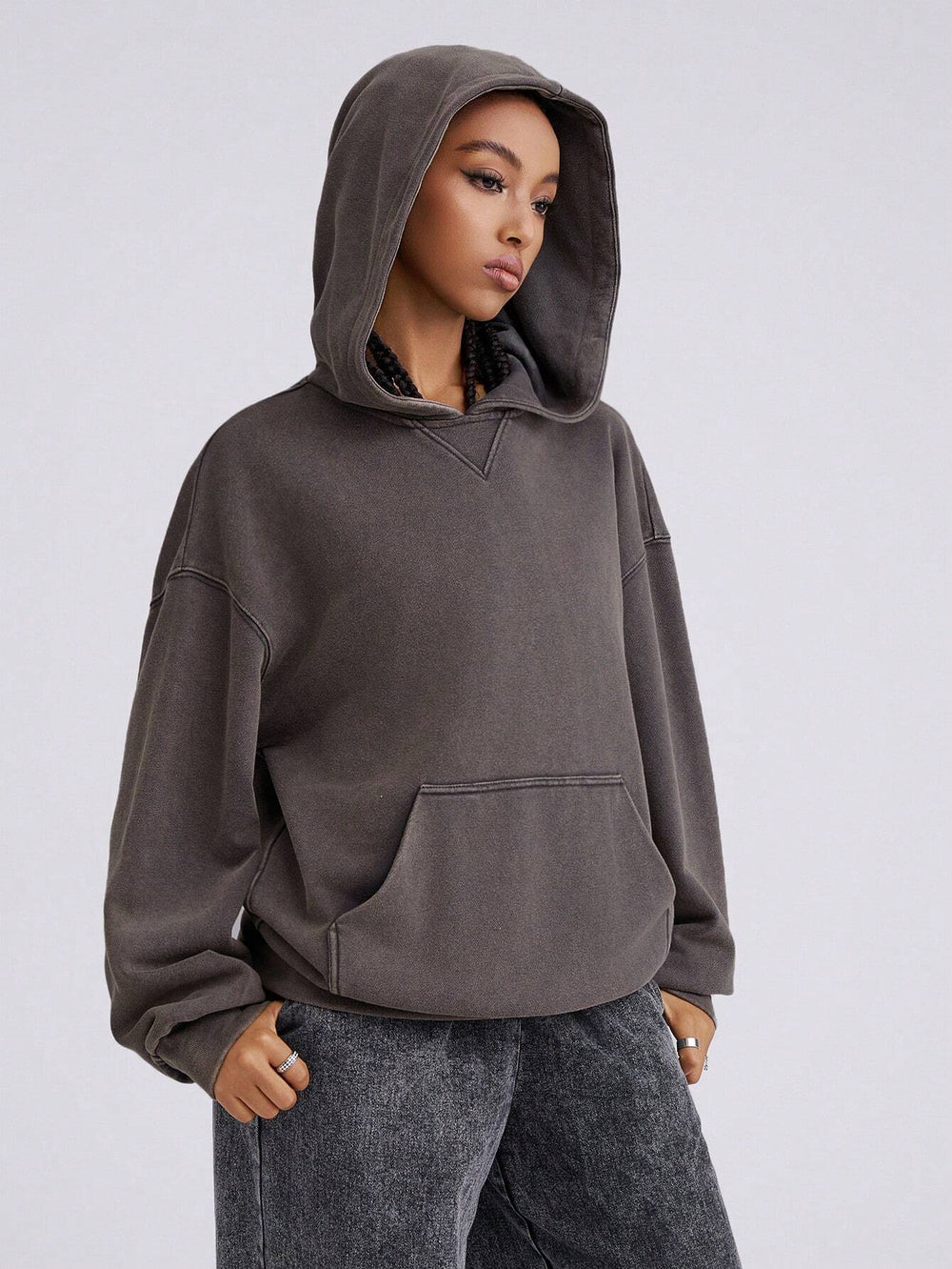 Women's Hooded Drawstring Sweatshirt - Solid Color Long Sleeves