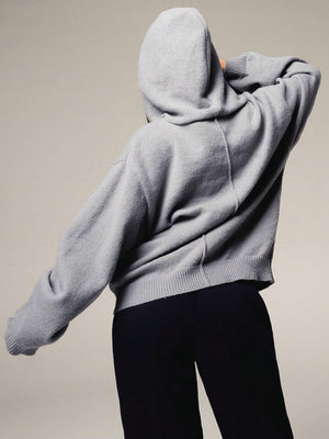 Casual Solid Color Drawstring Hooded Cardigan for Women