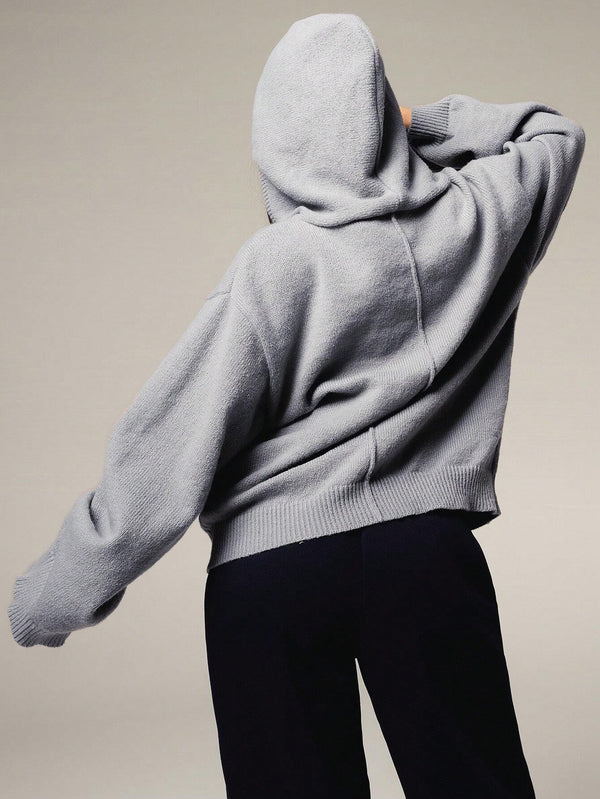 Casual Solid Color Drawstring Hooded Cardigan for Women