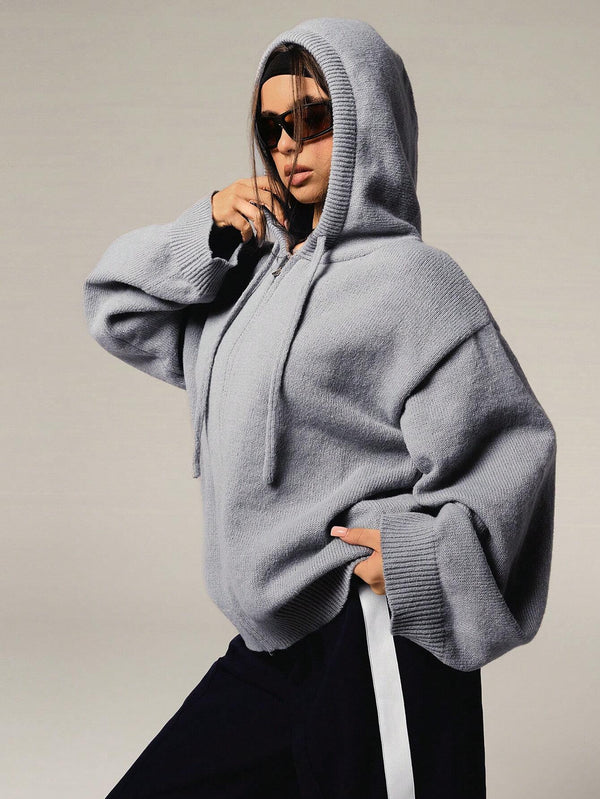Casual Solid Color Drawstring Hooded Cardigan for Women