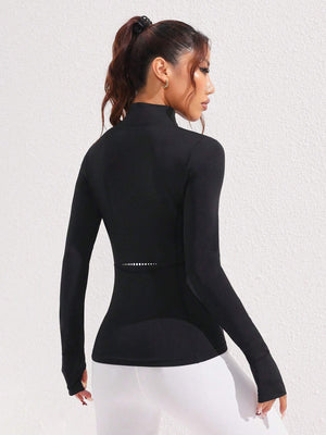 Reflective Print Stand Collar Sports Sweatshirt – Fitted, Stylish & Performance-Ready