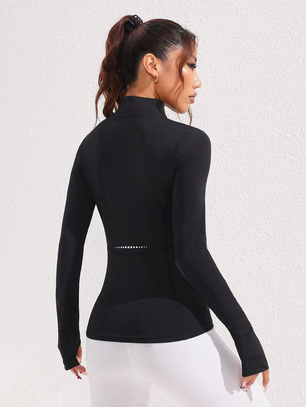 Reflective Print Stand Collar Sports Sweatshirt – Fitted, Stylish & Performance-Ready