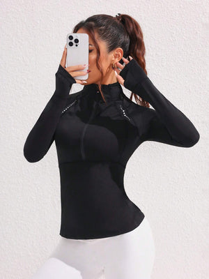 Reflective Print Stand Collar Sports Sweatshirt – Fitted, Stylish & Performance-Ready