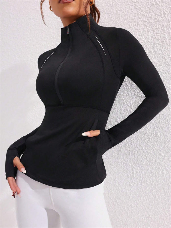 Reflective Print Stand Collar Sports Sweatshirt – Fitted, Stylish & Performance-Ready