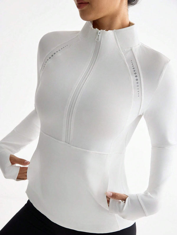 Reflective Print Stand Collar Sports Sweatshirt – Fitted, Stylish & Performance-Ready