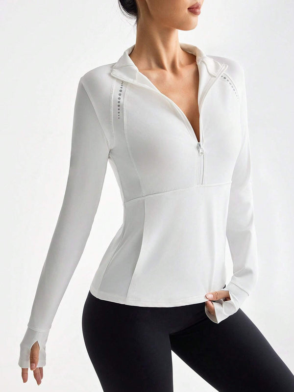 Reflective Print Stand Collar Sports Sweatshirt – Fitted, Stylish & Performance-Ready