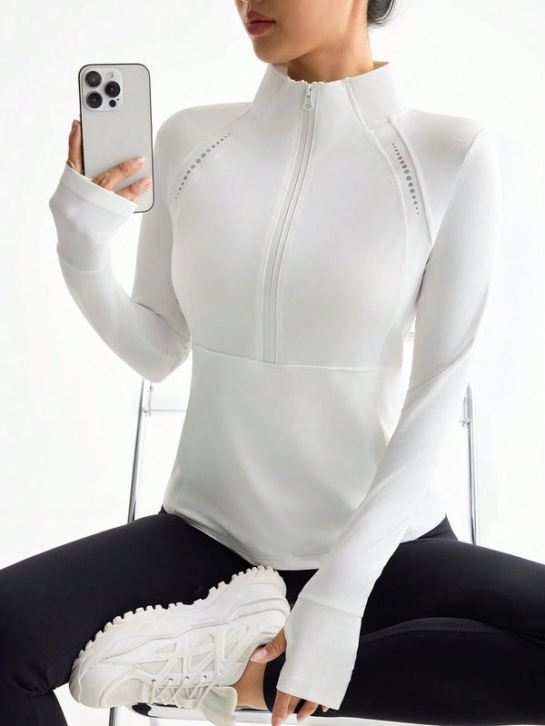 Reflective Print Stand Collar Sports Sweatshirt – Fitted, Stylish & Performance-Ready