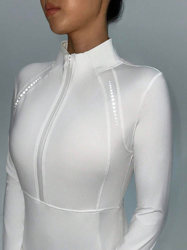 Reflective Print Stand Collar Sports Sweatshirt – Fitted, Stylish & Performance-Ready