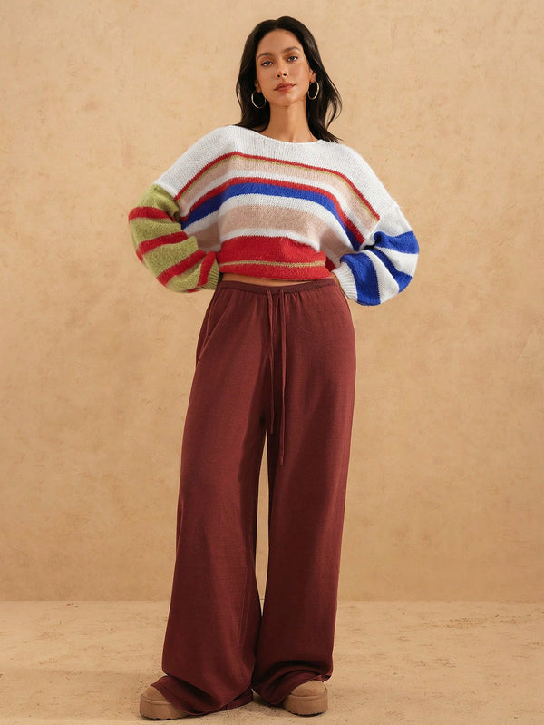 Brown & Orange Knitted Sweatpants – Stylish & Comfortable Loungewear