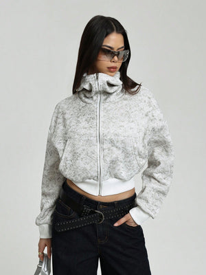 Trendy Women's Turtleneck Open-Front Hoodie – Cosy Fleece & Street Style
