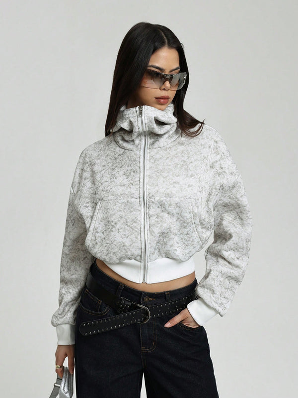 Trendy Women's Turtleneck Open-Front Hoodie – Cosy Fleece & Street Style