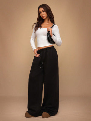 Stay Cozy and Stylish with Thick Warm Low-Rise Wide-Leg Sweatpants