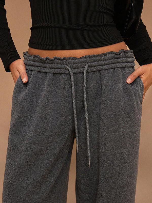 Stay Cozy and Stylish with Thick Warm Low-Rise Wide-Leg Sweatpants