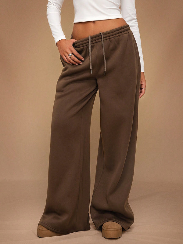 Stay Cozy and Stylish with Thick Warm Low-Rise Wide-Leg Sweatpants