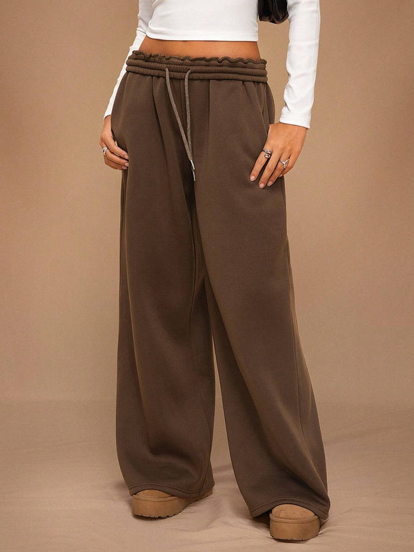 Stay Cozy and Stylish with Thick Warm Low-Rise Wide-Leg Sweatpants