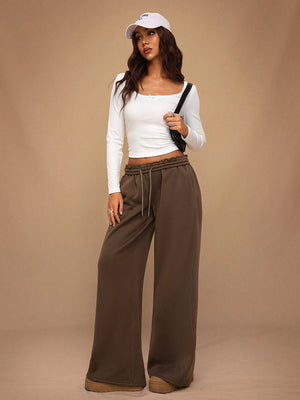 Stay Cozy and Stylish with Thick Warm Low-Rise Wide-Leg Sweatpants