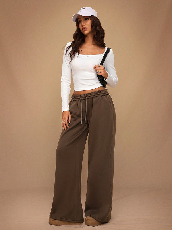Stay Cozy and Stylish with Thick Warm Low-Rise Wide-Leg Sweatpants