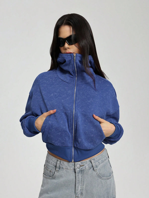 Trendy Women's Turtleneck Open-Front Hoodie – Cosy Fleece & Street Style