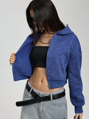 Trendy Women's Turtleneck Open-Front Hoodie – Cosy Fleece & Street Style