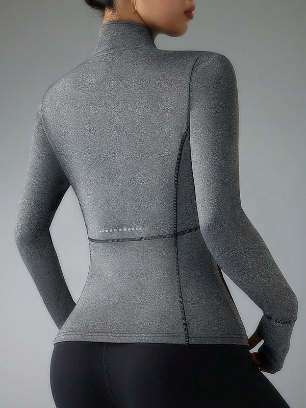 Reflective Print Stand Collar Sports Sweatshirt – Fitted, Stylish & Performance-Ready