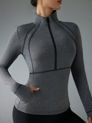 Reflective Print Stand Collar Sports Sweatshirt – Fitted, Stylish & Performance-Ready