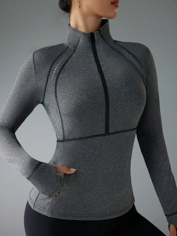 Reflective Print Stand Collar Sports Sweatshirt – Fitted, Stylish & Performance-Ready