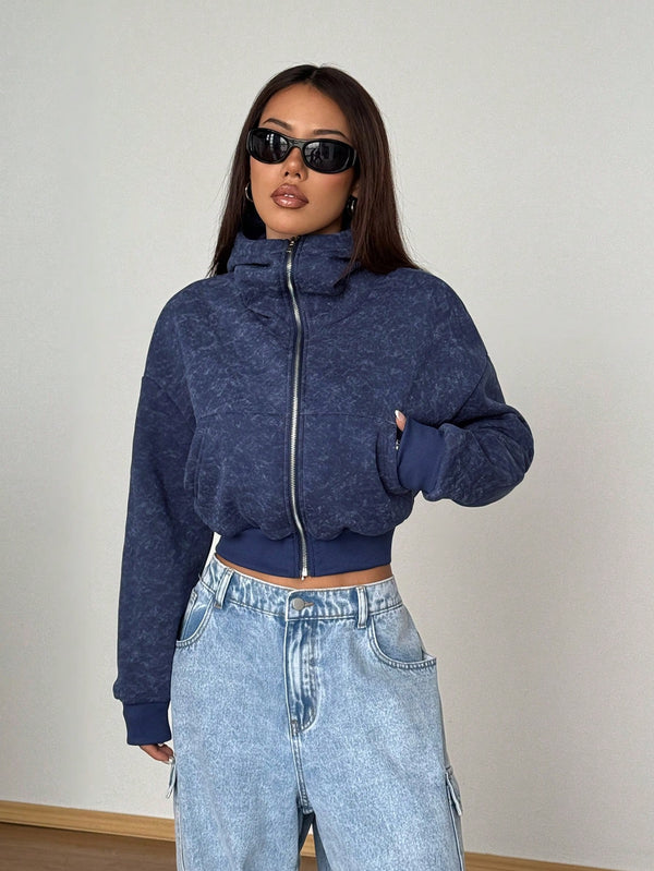 Trendy Women's Turtleneck Open-Front Hoodie – Cosy Fleece & Street Style