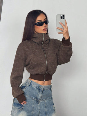 Trendy Women's Turtleneck Open-Front Hoodie – Cosy Fleece & Street Style