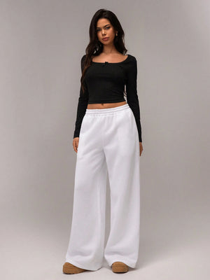 Stay Cozy and Stylish with Thick Warm Low-Rise Wide-Leg Sweatpants