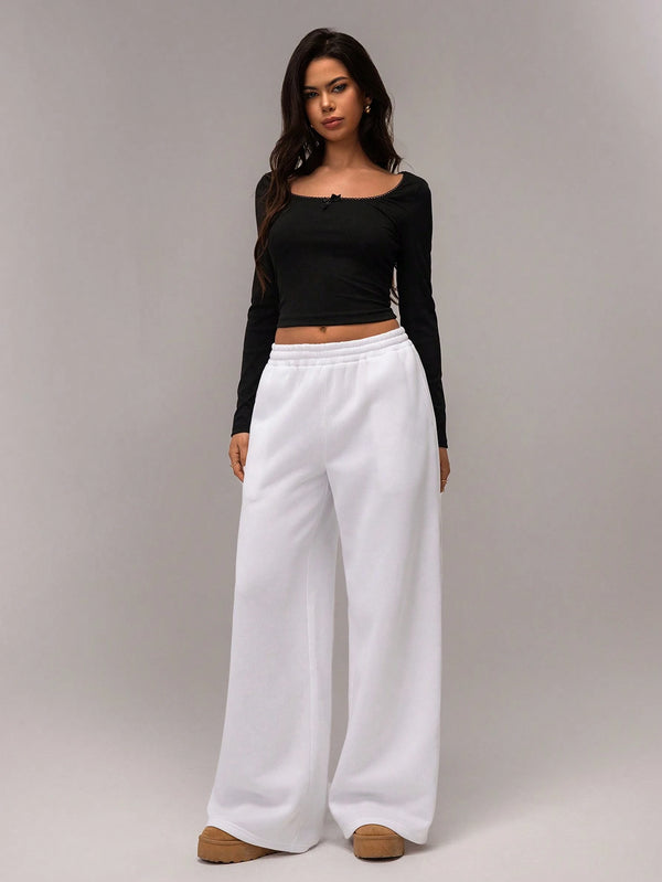 Stay Cozy and Stylish with Thick Warm Low-Rise Wide-Leg Sweatpants