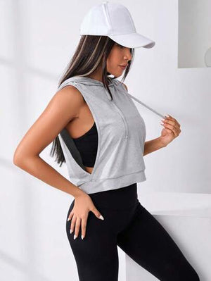Sport Studio Cut-Out Cropped Sports Hoodie – Adjustable Drawstring & Trendy Fit