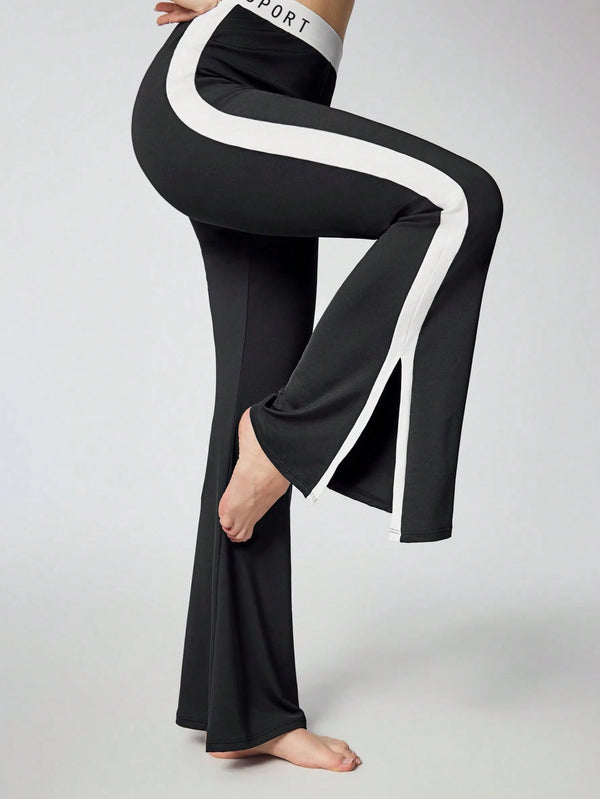 Flared Sports Leggings with Split Wide Leg