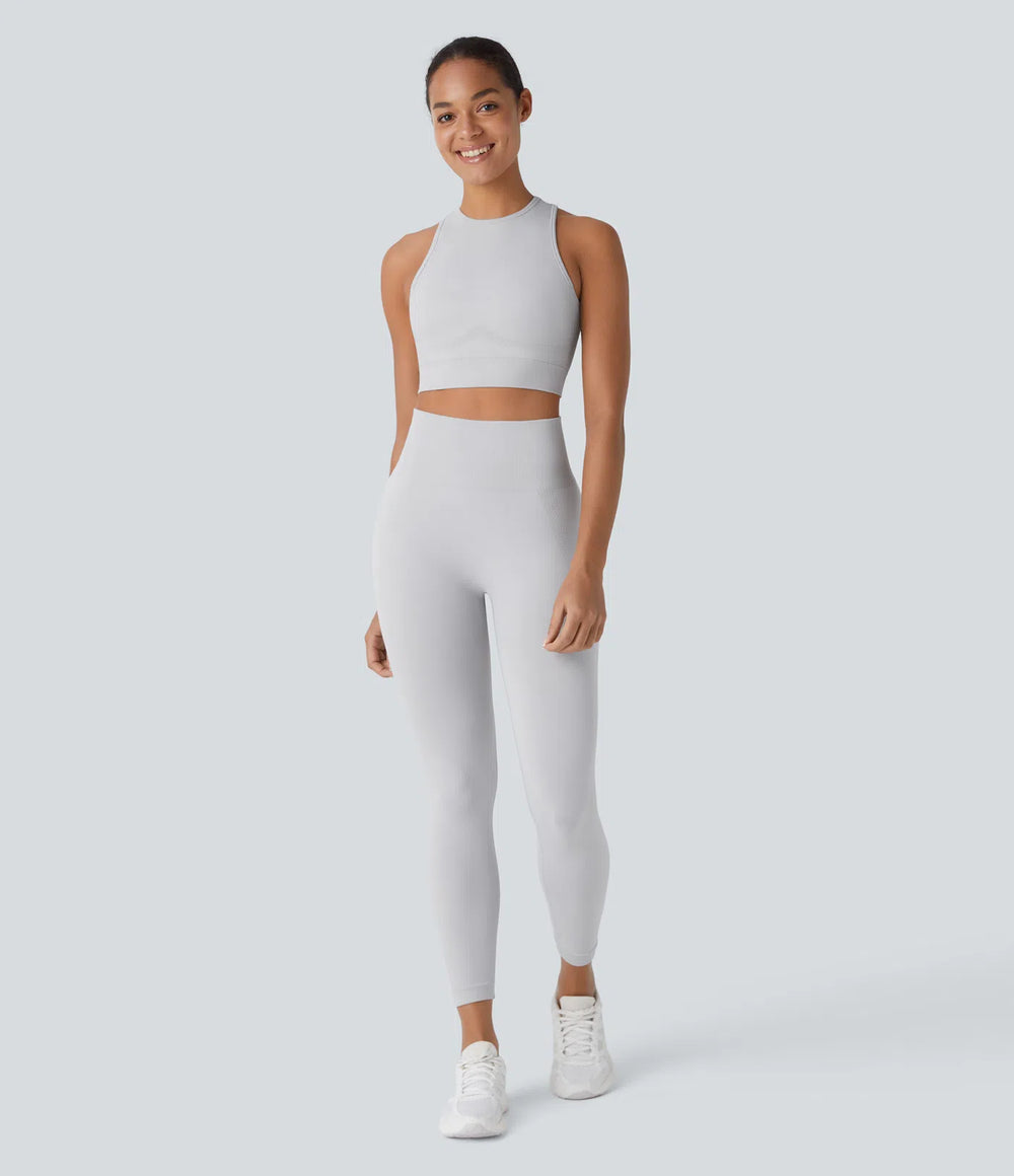 Seamless Flow Racerback Cropped Yoga Tank Top | Round Neck & Skinny Fit