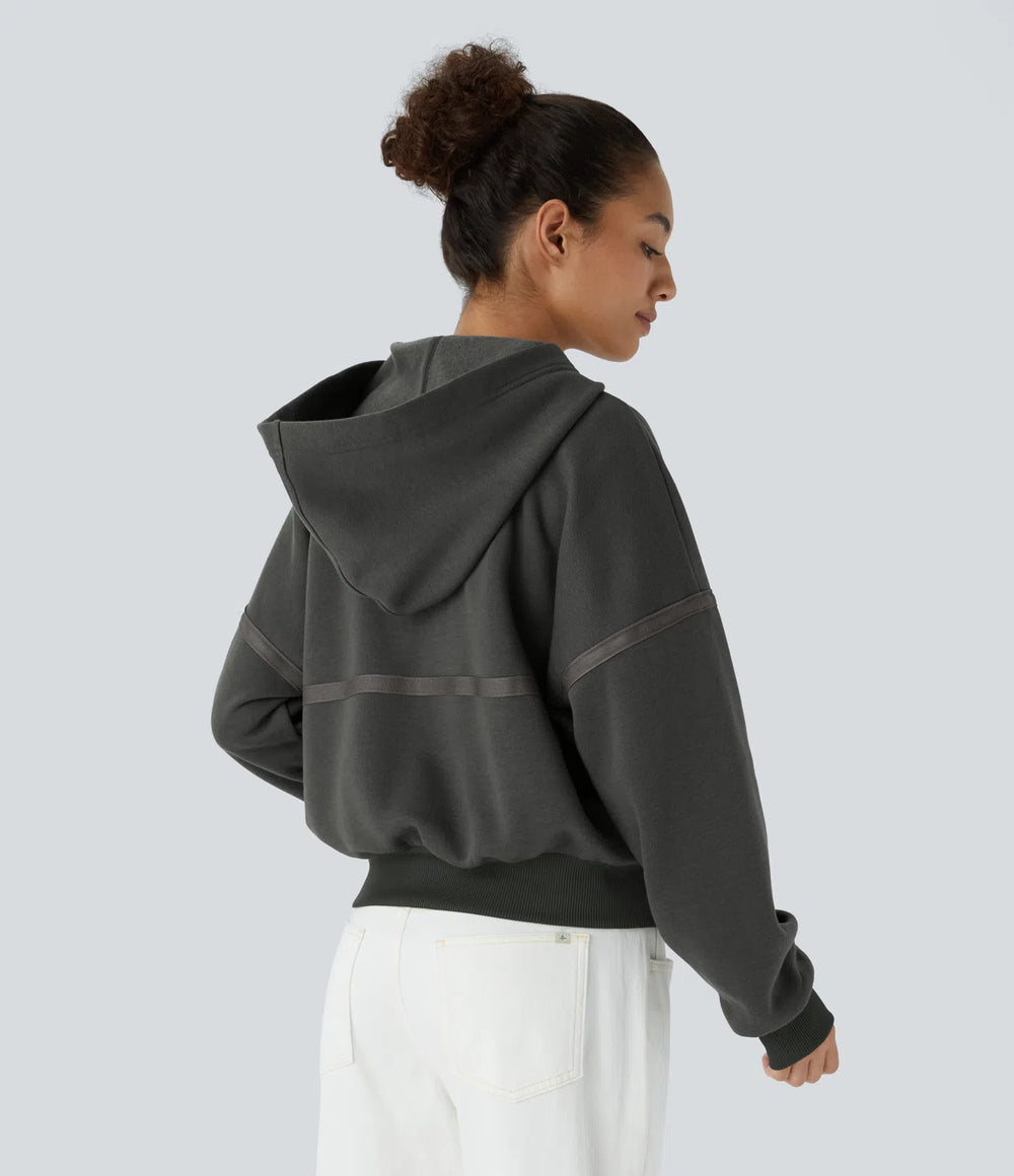 Dropped Shoulder Zipper Relaxed Hoodie