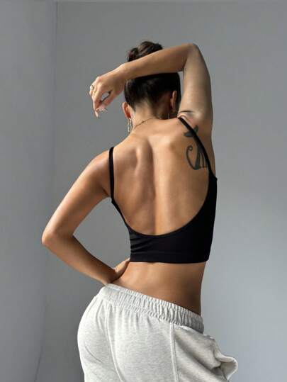 Sport Studio Women’s Solid Color Open Back Spaghetti Strap Fitness Tank Top