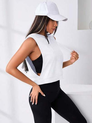 Sport Studio Cut-Out Cropped Sports Hoodie – Adjustable Drawstring & Trendy Fit